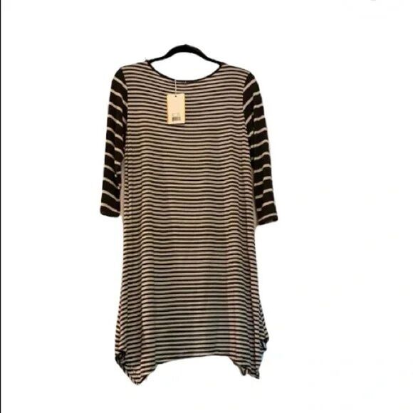 Shark Bite Hem Striped Long Sleeve Midi Dress by Emily Stacy Medium and Large - Picture 5 of 11